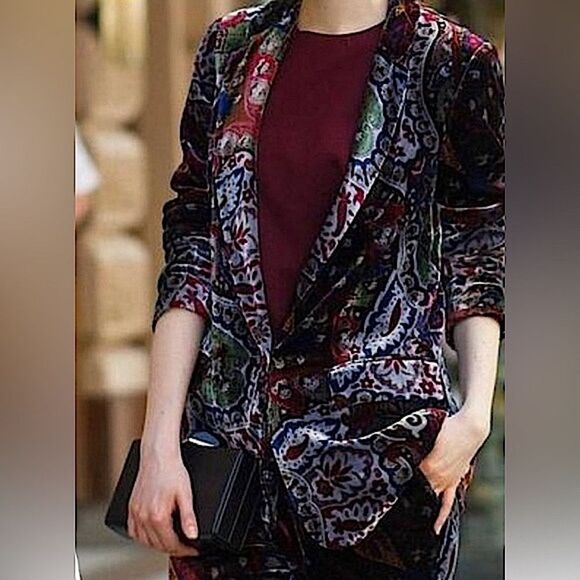 ZARA Velvet Suit Silk Blazer & Pants Set Size S • BLOGGER FAVORITE • RARE • - Picture 4 of 16